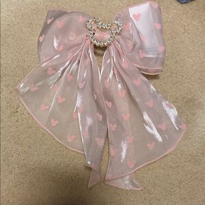 Pink Minnie Sheer Bow Hair Clip with Rhinestone Heart Accent